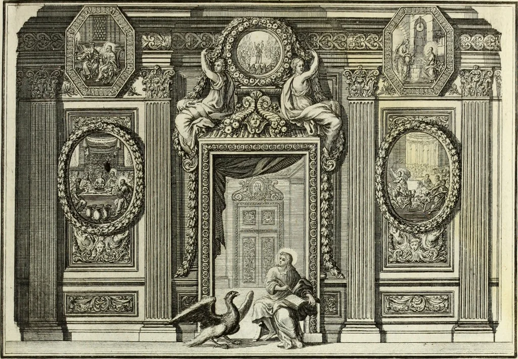 An illustration from Biblisches Engel- u. Kunst Werck : alles das jenige, was in heiliger göttlicher Schrifft Altes und Neuen Testaments von den heiligen Engels Gottes ... zu finden ist ... in zierlichen Kupffern, mit beygefüngten teutschen Erklärungs und Andachs-Reimen vorstellend, 1705, leaf 272