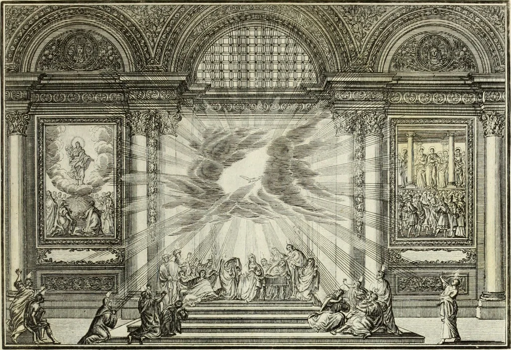An illustration from Biblisches Engel- u. Kunst Werck : alles das jenige, was in heiliger göttlicher Schrifft Altes und Neuen Testaments von den heiligen Engels Gottes ... zu finden ist ... in zierlichen Kupffern, mit beygefüngten teutschen Erklärungs und Andachs-Reimen vorstellend, 1705, leaf 278