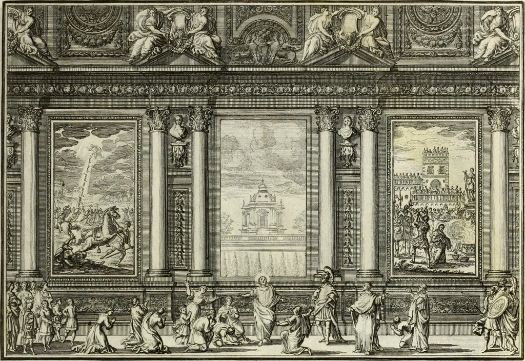An illustration from Biblisches Engel- u. Kunst Werck : alles das jenige, was in heiliger göttlicher Schrifft Altes und Neuen Testaments von den heiligen Engels Gottes ... zu finden ist ... in zierlichen Kupffern, mit beygefüngten teutschen Erklärungs und Andachs-Reimen vorstellend, 1705, leaf 280