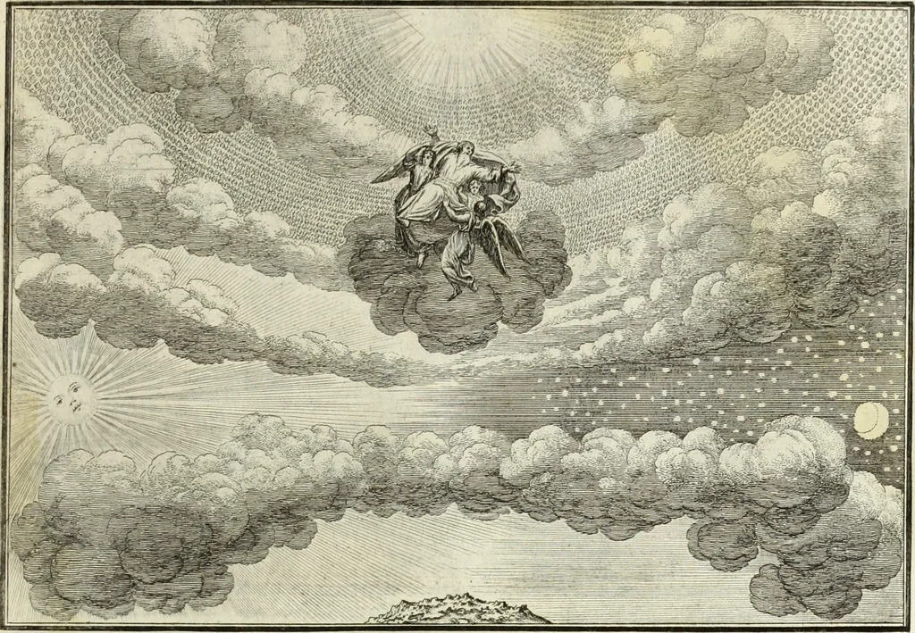 An illustration from Biblisches Engel- u. Kunst Werck : alles das jenige, was in heiliger göttlicher Schrifft Altes und Neuen Testaments von den heiligen Engels Gottes ... zu finden ist ... in zierlichen Kupffern, mit beygefüngten teutschen Erklärungs und Andachs-Reimen vorstellend, 1705, leaf 286