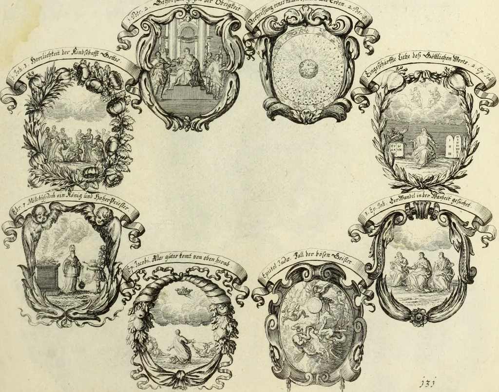 An illustration from Biblisches Engel- u. Kunst Werck : alles das jenige, was in heiliger göttlicher Schrifft Altes und Neuen Testaments von den heiligen Engels Gottes ... zu finden ist ... in zierlichen Kupffern, mit beygefüngten teutschen Erklärungs und Andachs-Reimen vorstellend, 1705, leaf 288