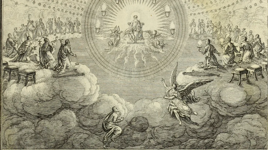 An illustration from Biblisches Engel- u. Kunst Werck : alles das jenige, was in heiliger göttlicher Schrifft Altes und Neuen Testaments von den heiligen Engels Gottes ... zu finden ist ... in zierlichen Kupffern, mit beygefüngten teutschen Erklärungs und Andachs-Reimen vorstellend, 1705, leaf 290
