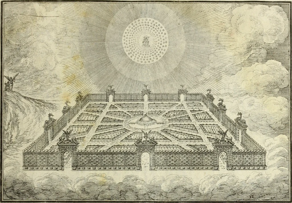 An illustration from Biblisches Engel- u. Kunst Werck : alles das jenige, was in heiliger göttlicher Schrifft Altes und Neuen Testaments von den heiligen Engels Gottes ... zu finden ist ... in zierlichen Kupffern, mit beygefüngten teutschen Erklärungs und Andachs-Reimen vorstellend, 1705, leaf 296