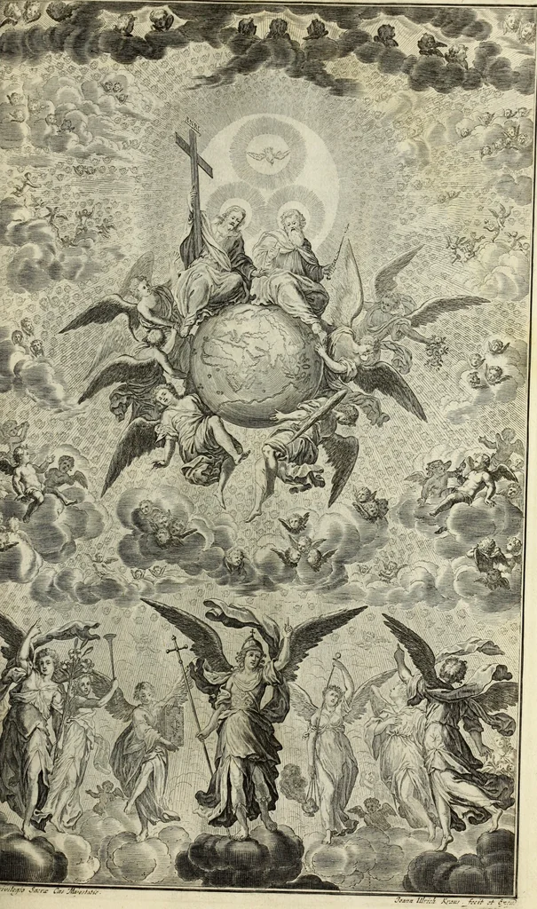 An illustration from Biblisches Engel- u. Kunst Werck : alles das jenige, was in heiliger göttlicher Schrifft Altes und Neuen Testaments von den heiligen Engels Gottes ... zu finden ist ... in zierlichen Kupffern, mit beygefüngten teutschen Erklärungs und Andachs-Reimen vorstellend, 1705, leaf 298