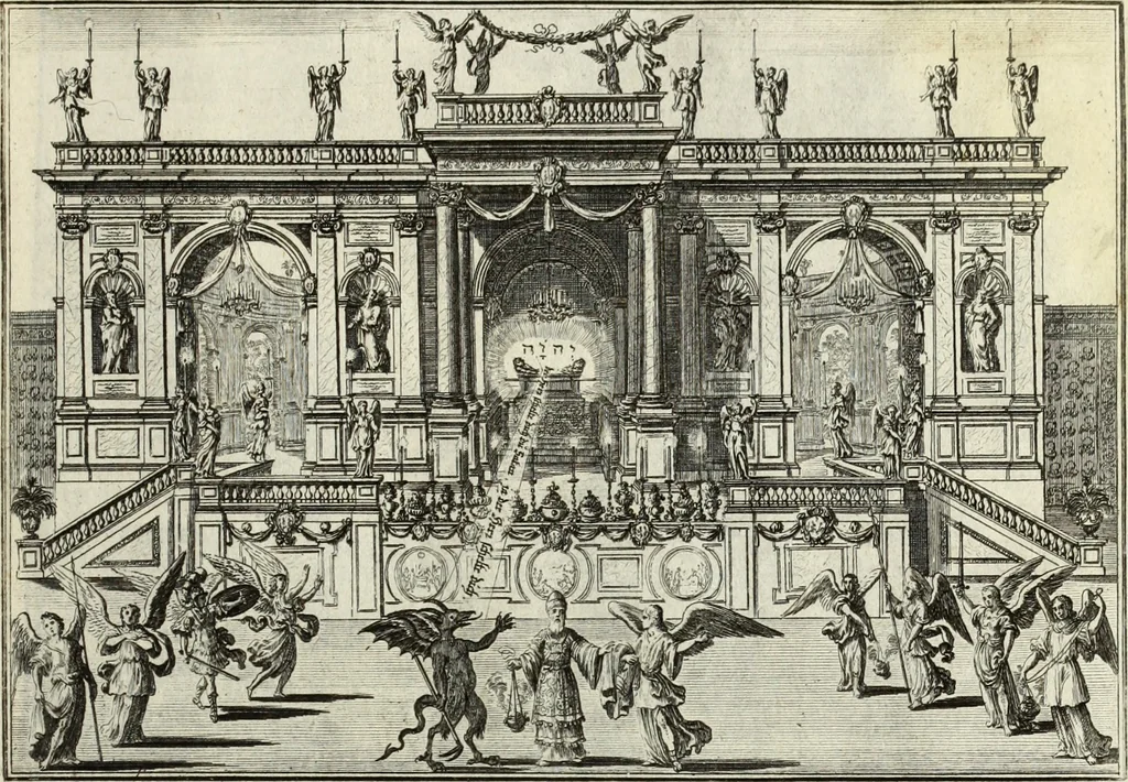An illustration from Biblisches Engel- u. Kunst Werck : alles das jenige, was in heiliger göttlicher Schrifft Altes und Neuen Testaments von den heiligen Engels Gottes ... zu finden ist ... in zierlichen Kupffern, mit beygefüngten teutschen Erklärungs und Andachs-Reimen vorstellend, 1705, leaf 312