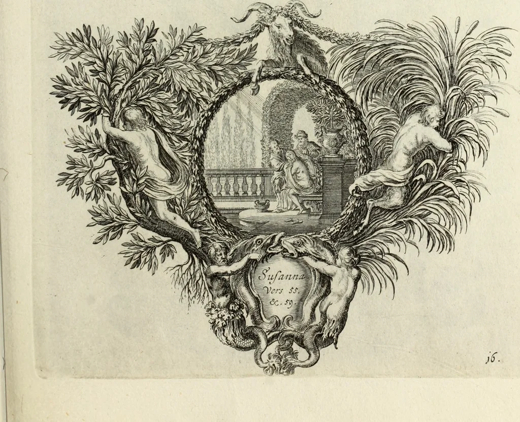 An illustration from Biblisches Engel- u. Kunst Werck : alles das jenige, was in heiliger göttlicher Schrifft Altes und Neuen Testaments von den heiligen Engels Gottes ... zu finden ist ... in zierlichen Kupffern, mit beygefüngten teutschen Erklärungs und Andachs-Reimen vorstellend, 1705, leaf 330