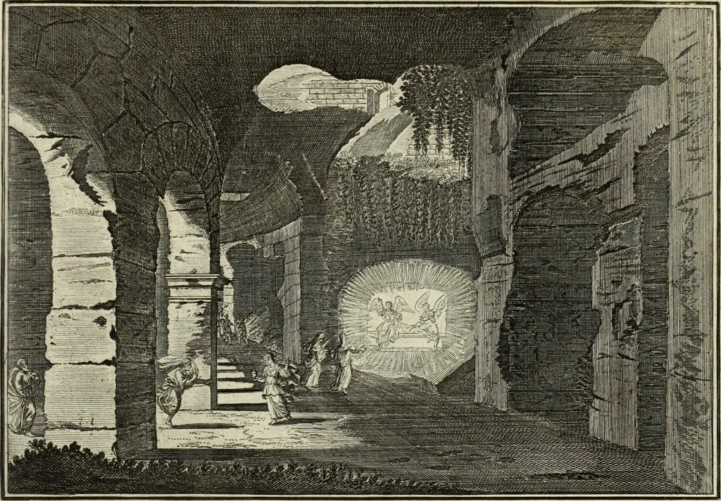 An illustration from Biblisches Engel- u. Kunst Werck : alles das jenige, was in heiliger göttlicher Schrifft Altes und Neuen Testaments von den heiligen Engels Gottes ... zu finden ist ... in zierlichen Kupffern, mit beygefüngten teutschen Erklärungs und Andachs-Reimen vorstellend, 1705, leaf 348