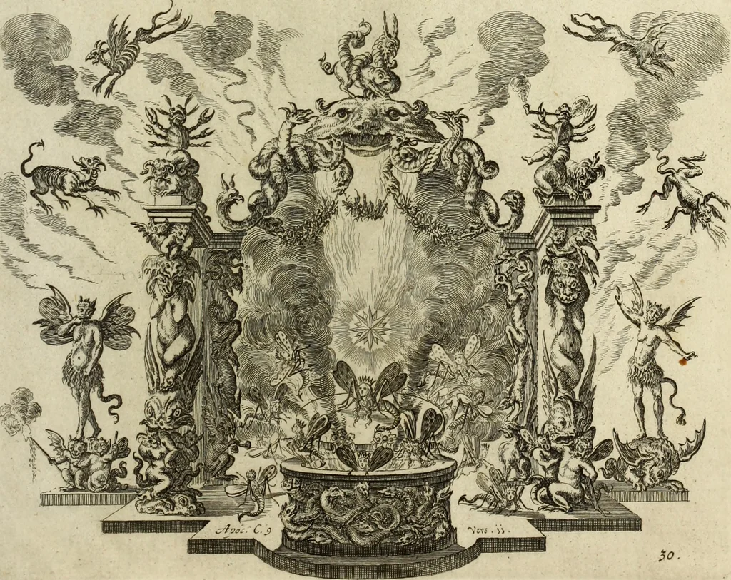 An illustration from Biblisches Engel- u. Kunst Werck : alles das jenige, was in heiliger göttlicher Schrifft Altes und Neuen Testaments von den heiligen Engels Gottes ... zu finden ist ... in zierlichen Kupffern, mit beygefüngten teutschen Erklärungs und Andachs-Reimen vorstellend, 1705, leaf 358