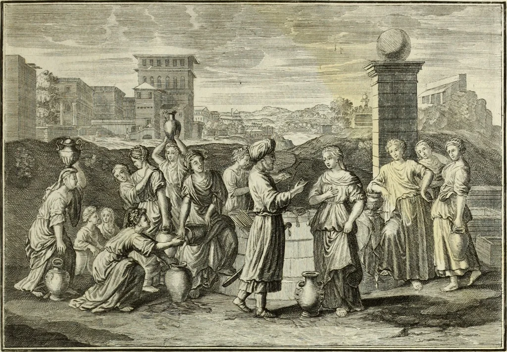 An illustration from Biblisches Engel- u. Kunst Werck : alles das jenige, was in heiliger göttlicher Schrifft Altes und Neuen Testaments von den heiligen Engels Gottes ... zu finden ist ... in zierlichen Kupffern, mit beygefüngten teutschen Erklärungs und Andachs-Reimen vorstellend, 1705, leaf 36