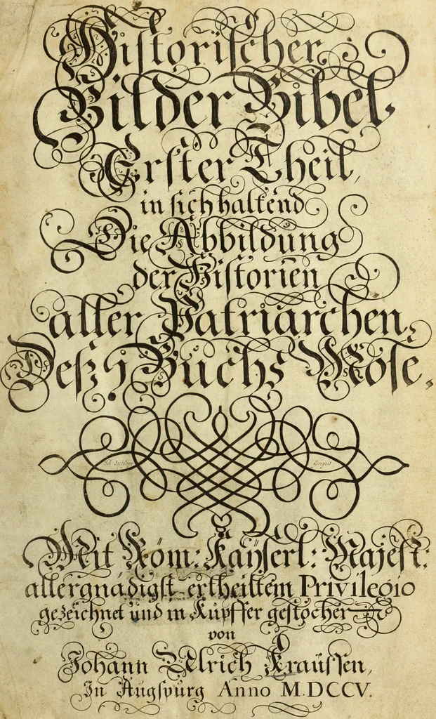 An illustration from Biblisches Engel- u. Kunst Werck : alles das jenige, was in heiliger göttlicher Schrifft Altes und Neuen Testaments von den heiligen Engels Gottes ... zu finden ist ... in zierlichen Kupffern, mit beygefüngten teutschen Erklärungs und Andachs-Reimen vorstellend, 1705, leaf 4