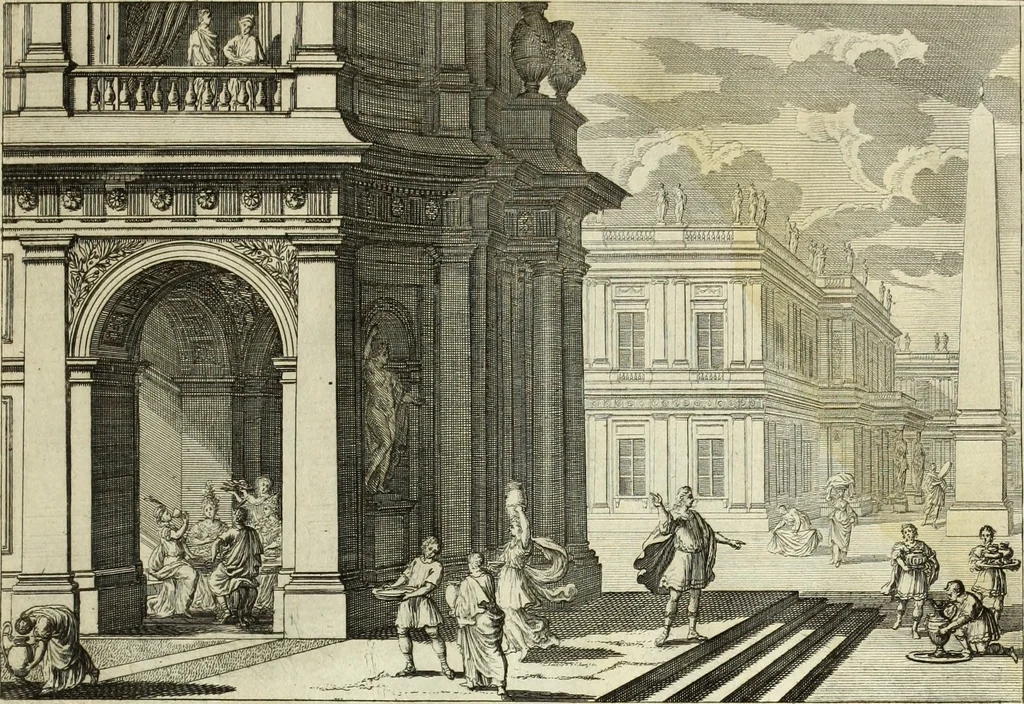 An illustration from Biblisches Engel- u. Kunst Werck : alles das jenige, was in heiliger göttlicher Schrifft Altes und Neuen Testaments von den heiligen Engels Gottes ... zu finden ist ... in zierlichen Kupffern, mit beygefüngten teutschen Erklärungs und Andachs-Reimen vorstellend, 1705, leaf 44
