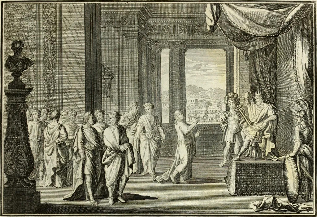 An illustration from Biblisches Engel- u. Kunst Werck : alles das jenige, was in heiliger göttlicher Schrifft Altes und Neuen Testaments von den heiligen Engels Gottes ... zu finden ist ... in zierlichen Kupffern, mit beygefüngten teutschen Erklärungs und Andachs-Reimen vorstellend, 1705, leaf 46