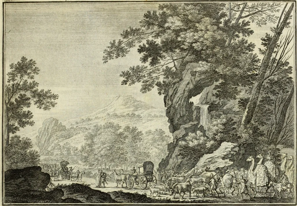 An illustration from Biblisches Engel- u. Kunst Werck : alles das jenige, was in heiliger göttlicher Schrifft Altes und Neuen Testaments von den heiligen Engels Gottes ... zu finden ist ... in zierlichen Kupffern, mit beygefüngten teutschen Erklärungs und Andachs-Reimen vorstellend, 1705, leaf 52