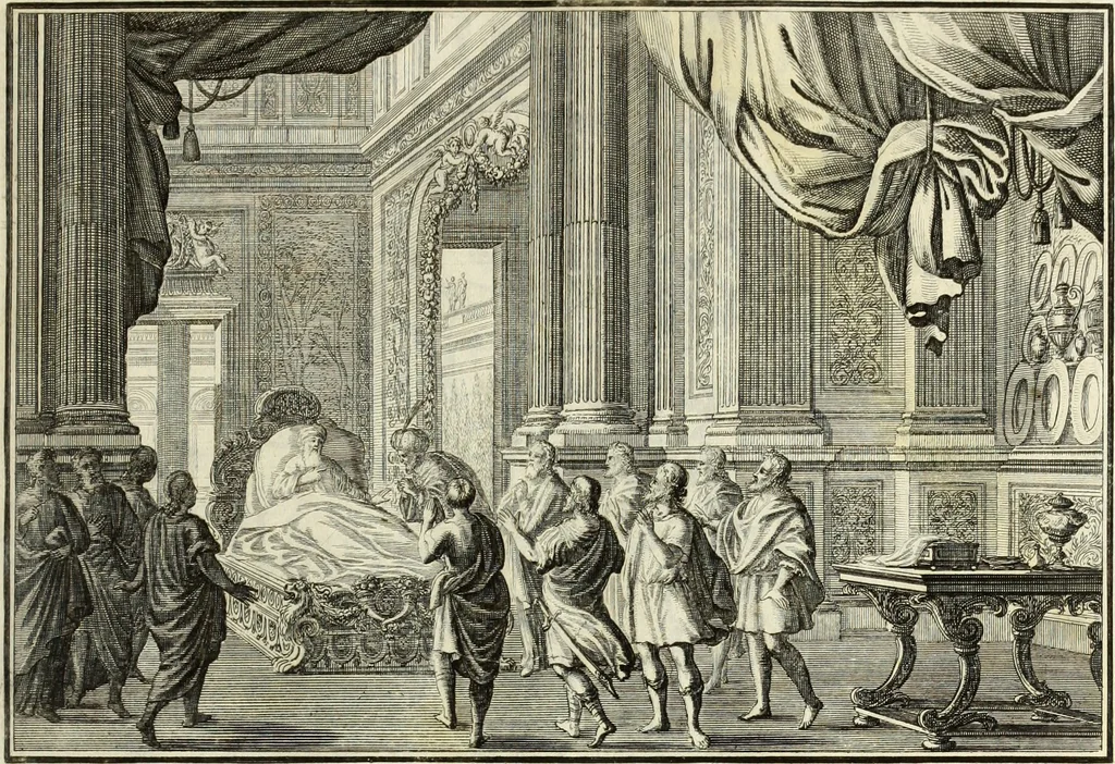 An illustration from Biblisches Engel- u. Kunst Werck : alles das jenige, was in heiliger göttlicher Schrifft Altes und Neuen Testaments von den heiligen Engels Gottes ... zu finden ist ... in zierlichen Kupffern, mit beygefüngten teutschen Erklärungs und Andachs-Reimen vorstellend, 1705, leaf 54