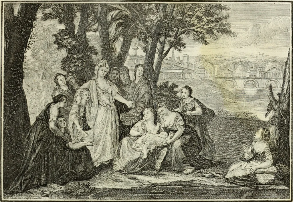 An illustration from Biblisches Engel- u. Kunst Werck : alles das jenige, was in heiliger göttlicher Schrifft Altes und Neuen Testaments von den heiligen Engels Gottes ... zu finden ist ... in zierlichen Kupffern, mit beygefüngten teutschen Erklärungs und Andachs-Reimen vorstellend, 1705, leaf 60