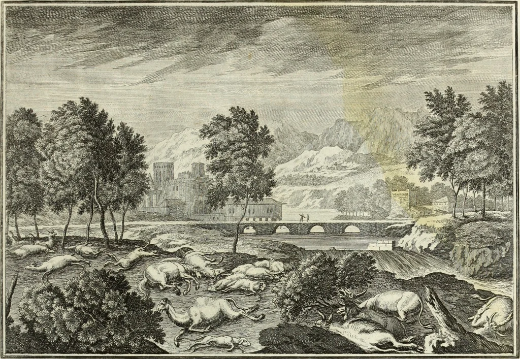 An illustration from Biblisches Engel- u. Kunst Werck : alles das jenige, was in heiliger göttlicher Schrifft Altes und Neuen Testaments von den heiligen Engels Gottes ... zu finden ist ... in zierlichen Kupffern, mit beygefüngten teutschen Erklärungs und Andachs-Reimen vorstellend, 1705, leaf 66