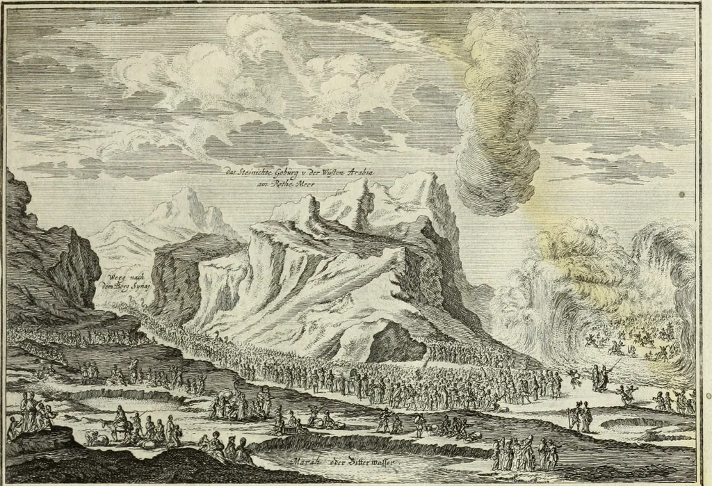 An illustration from Biblisches Engel- u. Kunst Werck : alles das jenige, was in heiliger göttlicher Schrifft Altes und Neuen Testaments von den heiligen Engels Gottes ... zu finden ist ... in zierlichen Kupffern, mit beygefüngten teutschen Erklärungs und Andachs-Reimen vorstellend, 1705, leaf 70