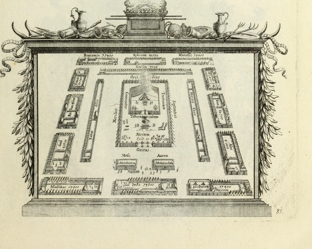 An illustration from Biblisches Engel- u. Kunst Werck : alles das jenige, was in heiliger göttlicher Schrifft Altes und Neuen Testaments von den heiligen Engels Gottes ... zu finden ist ... in zierlichen Kupffern, mit beygefüngten teutschen Erklärungs und Andachs-Reimen vorstellend, 1705, leaf 76