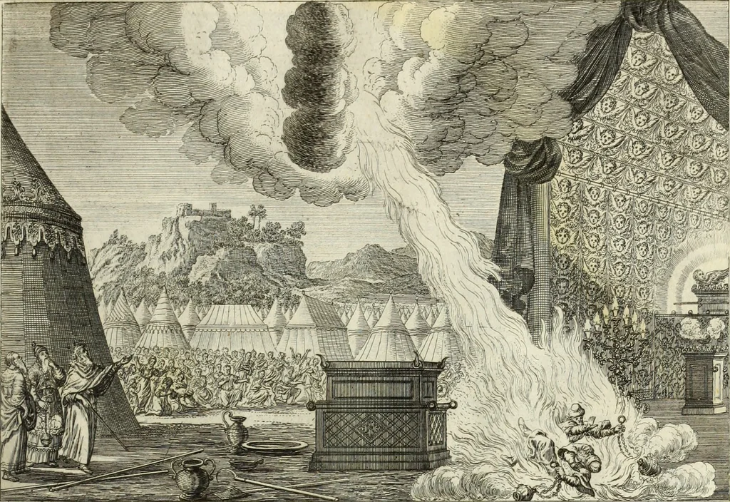 An illustration from Biblisches Engel- u. Kunst Werck : alles das jenige, was in heiliger göttlicher Schrifft Altes und Neuen Testaments von den heiligen Engels Gottes ... zu finden ist ... in zierlichen Kupffern, mit beygefüngten teutschen Erklärungs und Andachs-Reimen vorstellend, 1705, leaf 80