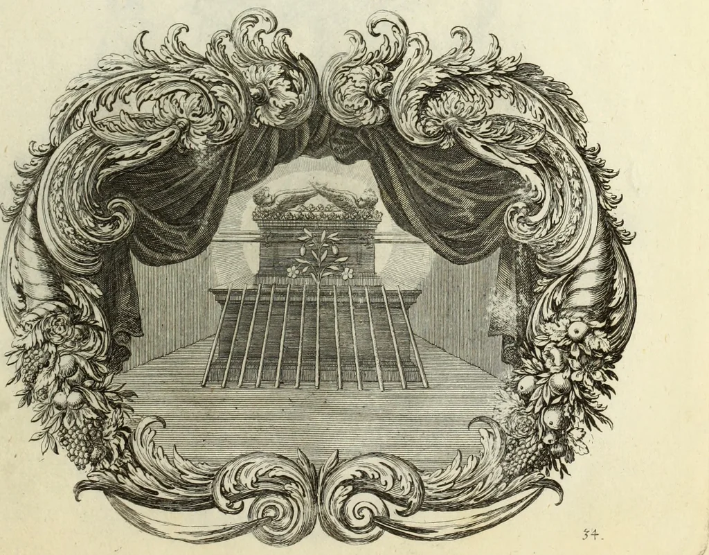 An illustration from Biblisches Engel- u. Kunst Werck : alles das jenige, was in heiliger göttlicher Schrifft Altes und Neuen Testaments von den heiligen Engels Gottes ... zu finden ist ... in zierlichen Kupffern, mit beygefüngten teutschen Erklärungs und Andachs-Reimen vorstellend, 1705, leaf 82