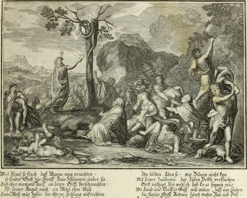 An illustration from Biblisches Engel- u. Kunst Werck : alles das jenige, was in heiliger göttlicher Schrifft Altes und Neuen Testaments von den heiligen Engels Gottes ... zu finden ist ... in zierlichen Kupffern, mit beygefüngten teutschen Erklärungs und Andachs-Reimen vorstellend, 1705, leaf 84
