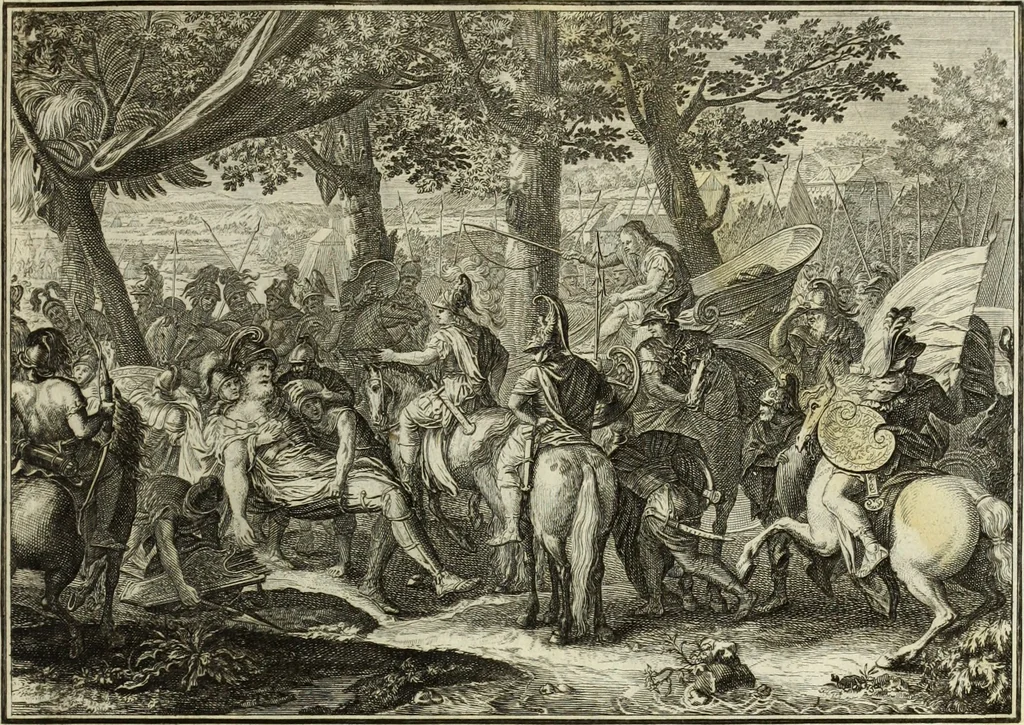 An illustration from Biblisches Engel- u. Kunst Werck : alles das jenige, was in heiliger göttlicher Schrifft Altes und Neuen Testaments von den heiligen Engels Gottes ... zu finden ist ... in zierlichen Kupffern, mit beygefüngten teutschen Erklärungs und Andachs-Reimen vorstellend, 1705, leaf 88