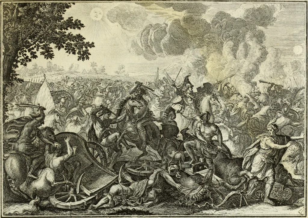 An illustration from Biblisches Engel- u. Kunst Werck : alles das jenige, was in heiliger göttlicher Schrifft Altes und Neuen Testaments von den heiligen Engels Gottes ... zu finden ist ... in zierlichen Kupffern, mit beygefüngten teutschen Erklärungs und Andachs-Reimen vorstellend, 1705, leaf 94