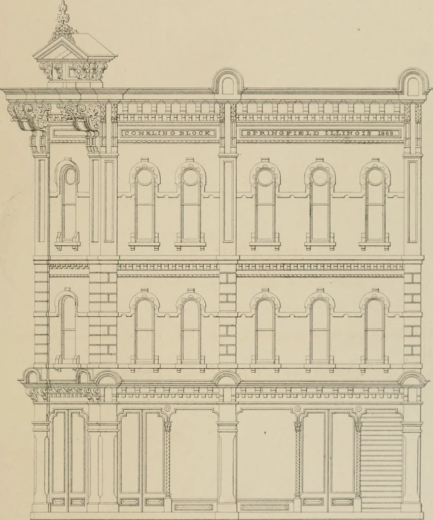 An illustration from Bicknell's village builder. Elevations and plans for cottages, villas, suburban residences, farm houses [etc.] also exterior and interior details for public and private buildings, with approved forms of contracts and specifications. Containing fifty-five plates drawn to scale, 1872, leaf 104