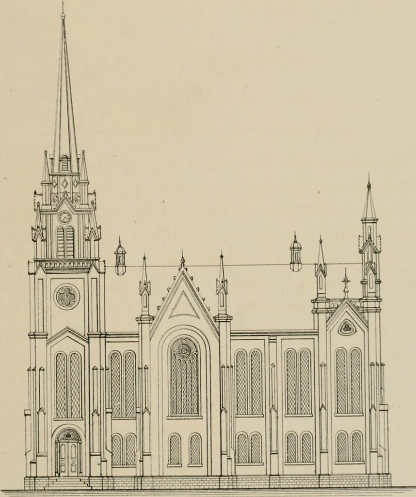 An illustration from Bicknell's village builder. Elevations and plans for cottages, villas, suburban residences, farm houses [etc.] also exterior and interior details for public and private buildings, with approved forms of contracts and specifications. Containing fifty-five plates drawn to scale, 1872, leaf 118