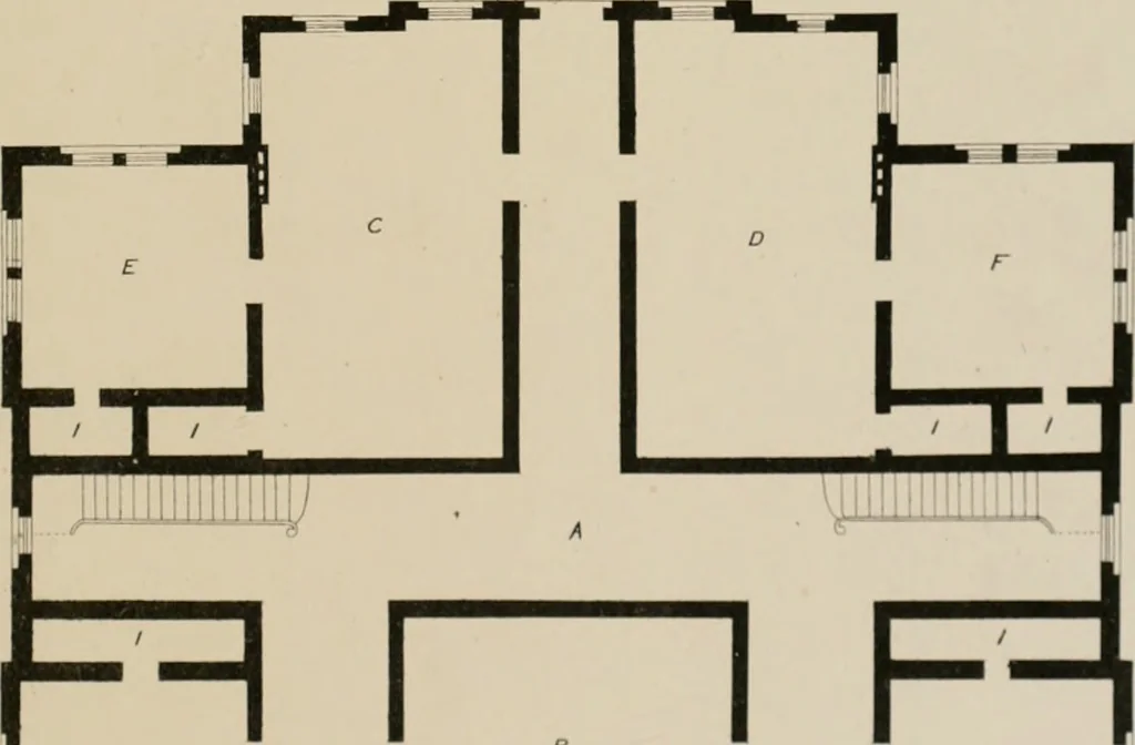 An illustration from Bicknell's village builder. Elevations and plans for cottages, villas, suburban residences, farm houses [etc.] also exterior and interior details for public and private buildings, with approved forms of contracts and specifications. Containing fifty-five plates drawn to scale, 1872, leaf 130