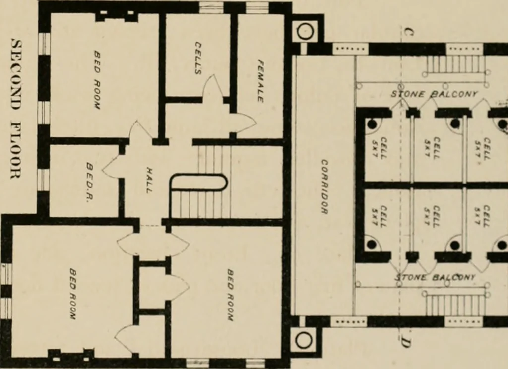 An illustration from Bicknell's village builder. Elevations and plans for cottages, villas, suburban residences, farm houses [etc.] also exterior and interior details for public and private buildings, with approved forms of contracts and specifications. Containing fifty-five plates drawn to scale, 1872, leaf 138