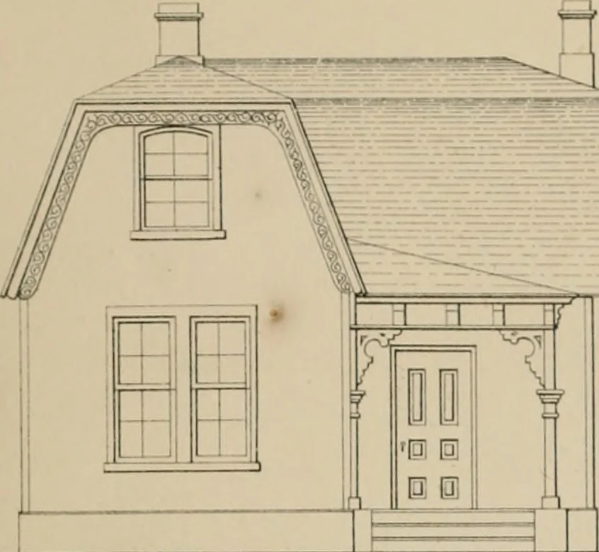 An illustration from Bicknell's village builder. Elevations and plans for cottages, villas, suburban residences, farm houses [etc.] also exterior and interior details for public and private buildings, with approved forms of contracts and specifications. Containing fifty-five plates drawn to scale, 1872, leaf 14