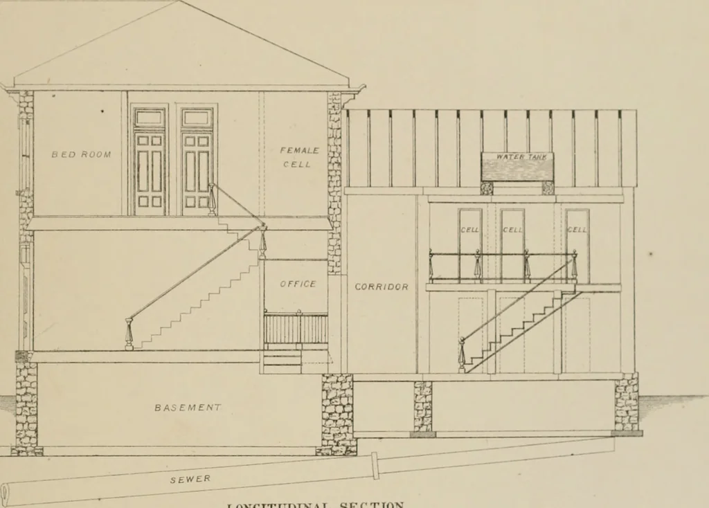 An illustration from Bicknell's village builder. Elevations and plans for cottages, villas, suburban residences, farm houses [etc.] also exterior and interior details for public and private buildings, with approved forms of contracts and specifications. Containing fifty-five plates drawn to scale, 1872, leaf 140