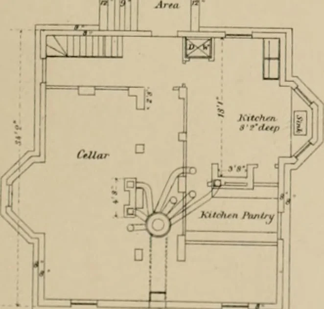 An illustration from Bicknell's village builder. Elevations and plans for cottages, villas, suburban residences, farm houses [etc.] also exterior and interior details for public and private buildings, with approved forms of contracts and specifications. Containing fifty-five plates drawn to scale, 1872, leaf 168