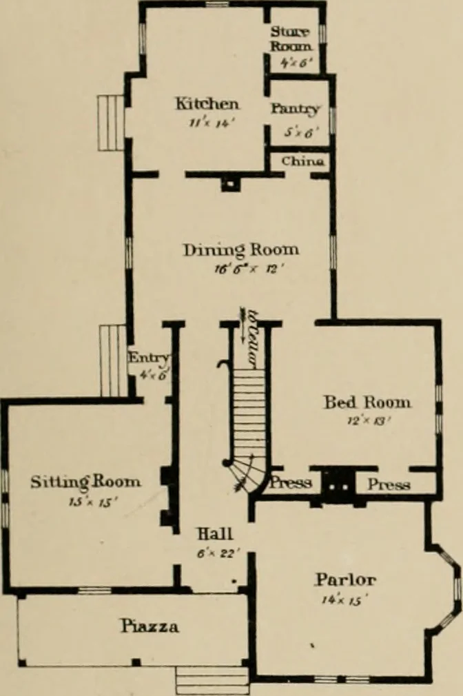 An illustration from Bicknell's village builder. Elevations and plans for cottages, villas, suburban residences, farm houses [etc.] also exterior and interior details for public and private buildings, with approved forms of contracts and specifications. Containing fifty-five plates drawn to scale, 1872, leaf 178