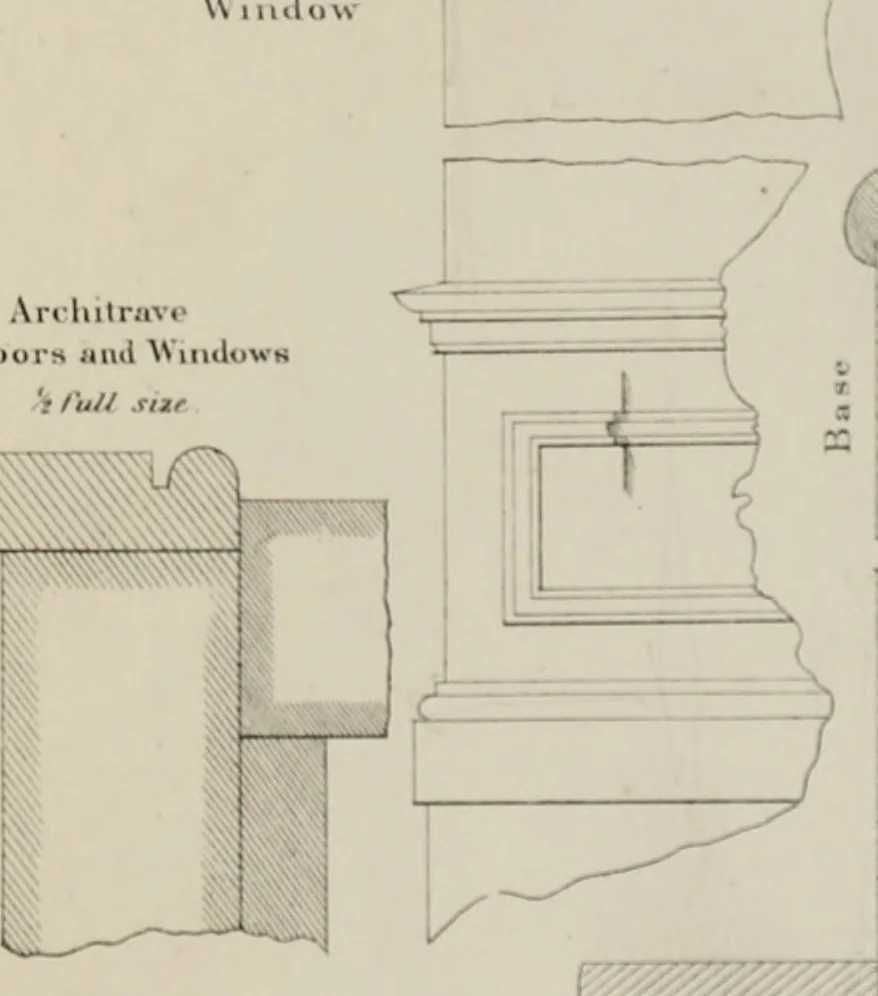 An illustration from Bicknell's village builder. Elevations and plans for cottages, villas, suburban residences, farm houses [etc.] also exterior and interior details for public and private buildings, with approved forms of contracts and specifications. Containing fifty-five plates drawn to scale, 1872, leaf 18