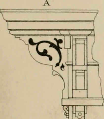 An illustration from Bicknell's village builder. Elevations and plans for cottages, villas, suburban residences, farm houses [etc.] also exterior and interior details for public and private buildings, with approved forms of contracts and specifications. Containing fifty-five plates drawn to scale, 1872, leaf 180