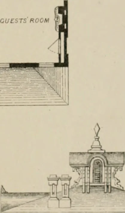 An illustration from Bicknell's village builder. Elevations and plans for cottages, villas, suburban residences, farm houses [etc.] also exterior and interior details for public and private buildings, with approved forms of contracts and specifications. Containing fifty-five plates drawn to scale, 1872, leaf 62