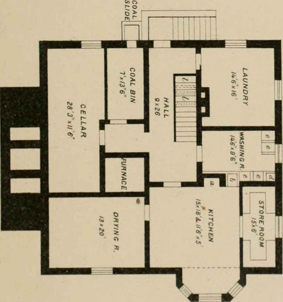 An illustration from Bicknell's village builder. Elevations and plans for cottages, villas, suburban residences, farm houses [etc.] also exterior and interior details for public and private buildings, with approved forms of contracts and specifications. Containing fifty-five plates drawn to scale, 1872, leaf 92