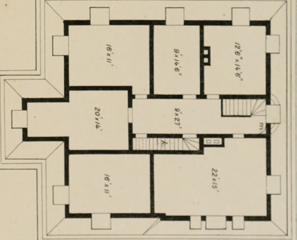An illustration from Bicknell's village builder. Elevations and plans for cottages, villas, suburban residences, farm houses [etc.] also exterior and interior details for public and private buildings, with approved forms of contracts and specifications. Containing fifty-five plates drawn to scale, 1872, leaf 92