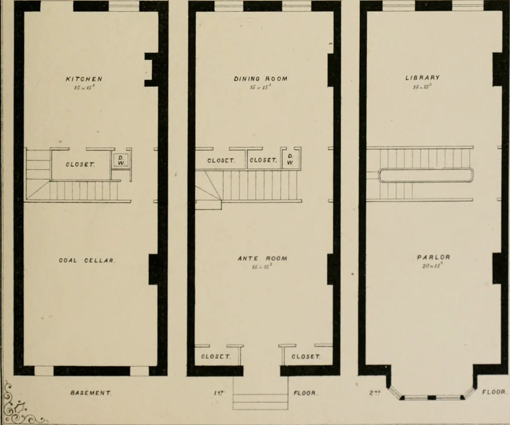 An illustration from Bicknell's village builder. Elevations and plans for cottages, villas, suburban residences, farm houses [etc.] also exterior and interior details for public and private buildings, with approved forms of contracts and specifications. Containing fifty-five plates drawn to scale, 1872, leaf 94
