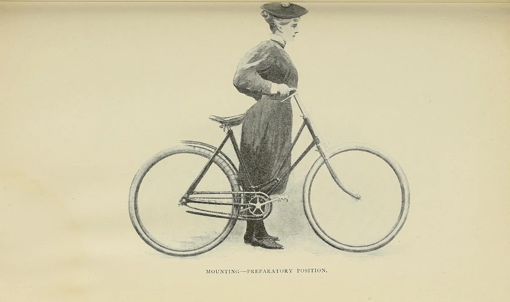An illustration from Bicycling for ladies : with hints as to the art of wheeling, advice to beginners, dress, care of the bicycle, mechanics, training, exercise, etc., etc., 1896, leaf 151