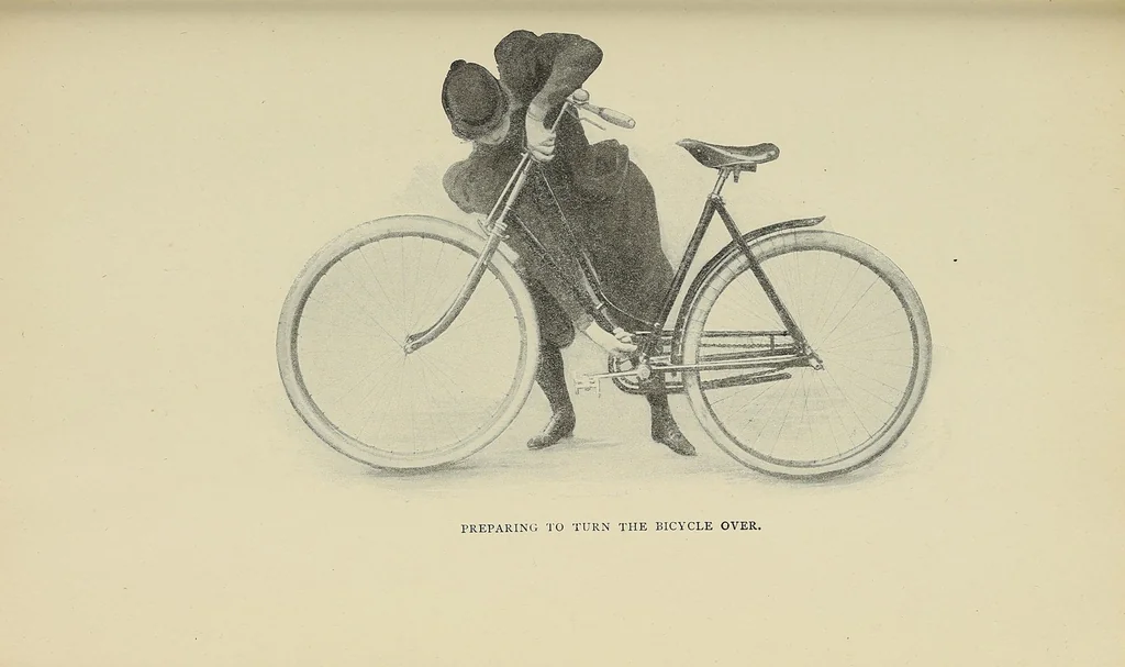 An illustration from Bicycling for ladies : with hints as to the art of wheeling, advice to beginners, dress, care of the bicycle, mechanics, training, exercise, etc., etc., 1896, leaf 211