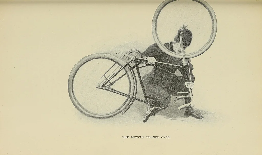 An illustration from Bicycling for ladies : with hints as to the art of wheeling, advice to beginners, dress, care of the bicycle, mechanics, training, exercise, etc., etc., 1896, leaf 219