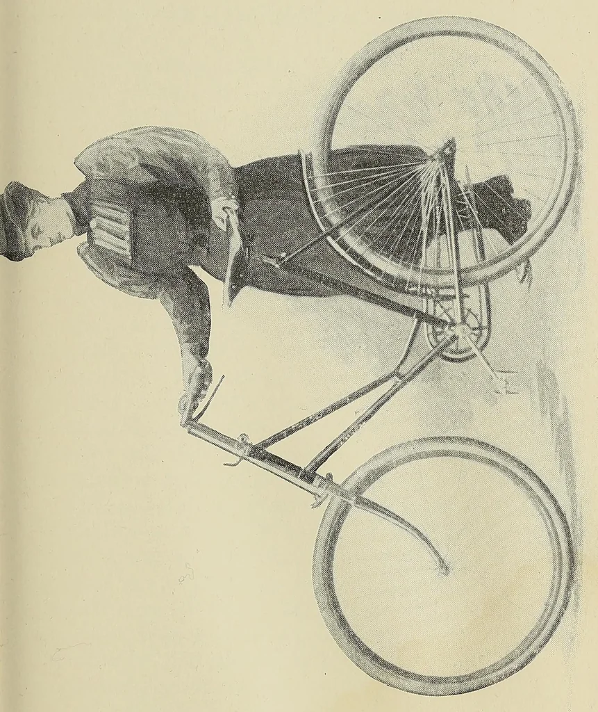 An illustration from Bicycling for ladies : with hints as to the art of wheeling, advice to beginners, dress, care of the bicycle, mechanics, training, exercise, etc., etc., 1896, leaf 73
