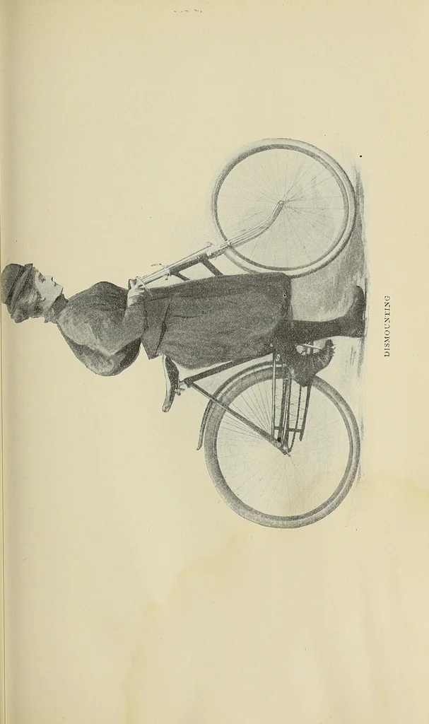 An illustration from Bicycling for ladies : with hints as to the art of wheeling, advice to beginners, dress, care of the bicycle, mechanics, training, exercise, etc., etc., 1896, leaf 81