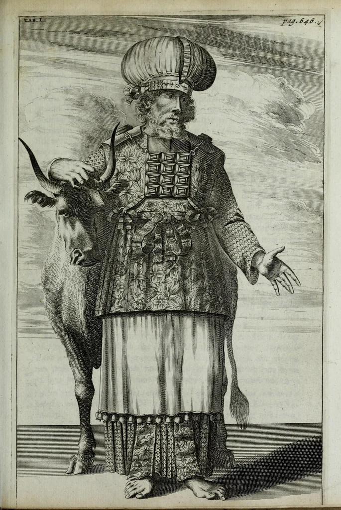 An illustration from Bigde kohanim, id est, Vestitus sacerdotum Hebraeorum : sive, commentarius amplissimus in Exodi cap. XXVIII ac XXXIX & Levit. cap. XVI aliaque loca S. Scripturae quam plurima, 1697, leaf 765