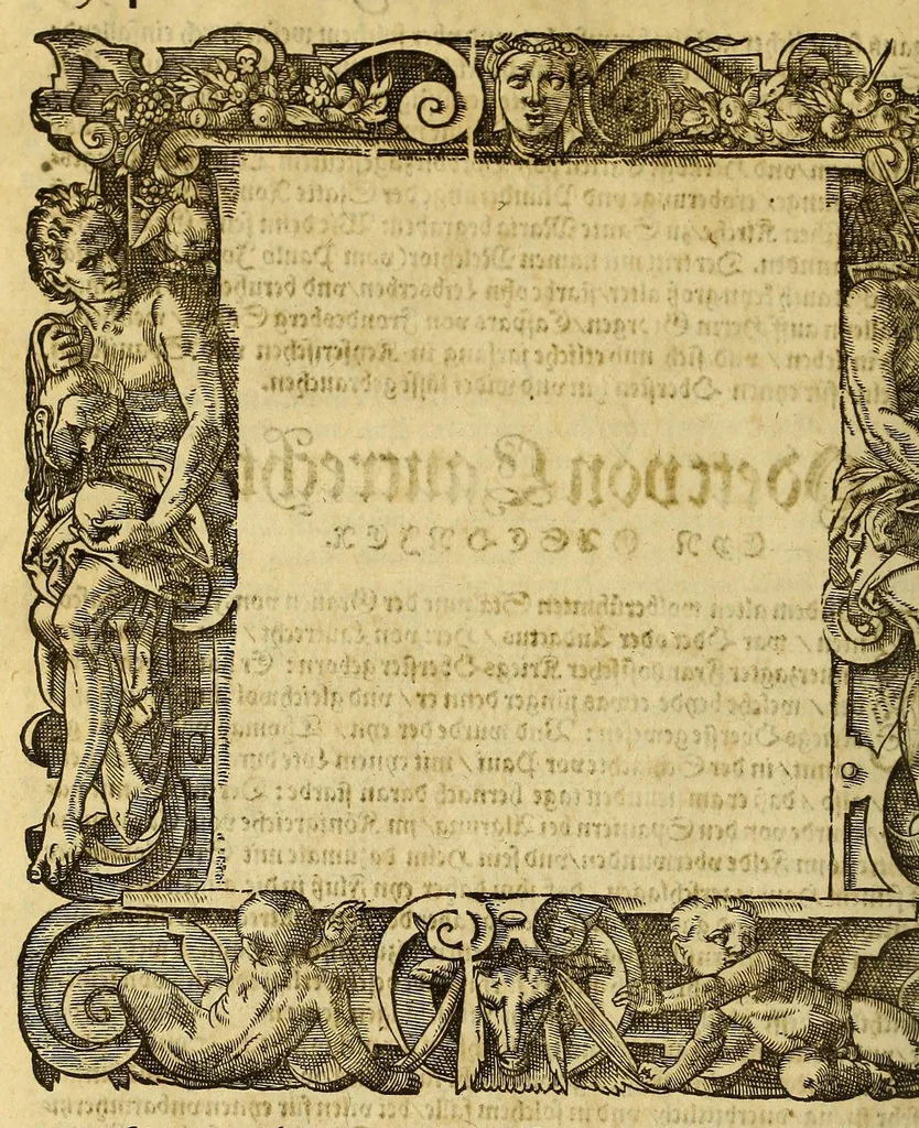 An illustration from Bildnisse viler zum Theyle vou [sic] vralten, zum Theyle von newlichern Zeiten her, Kriegs vnd anderer weltlicher Hänndel halben, bej Christen vnnd Vnchristen gewesener berühmter Keyser, Könige, Fürsten, Grauen vnd Edeln, in massen dieselbige Paulus Iouius, vorweilen Bischoff von Nocera, durch allerley Gelegenheyt zusammen gebracht, vnd in seiner Bibliotheca oder Librareje zu Newen Como abgemalt hinderlassen. : Mit kurtzverfassten Beschreibungen jhres jedes geführten Lebens vnd Wesens, dardurch sie fürnemlich in Gutem oder Bösem bekannt vnd namhafftig worden, etlicher massen aus Pauli Iouij, vnd gleichwol mehrern theyls, aus andern in latinischer, italianischer, franzosischer, spanischer vnnd teutscher Sprache aussgangenen Chronicken vnd Historien zum fleissigsten erklärt, vnd jetz erstlich in offenen Truck verordnet:, 1582, leaf 274