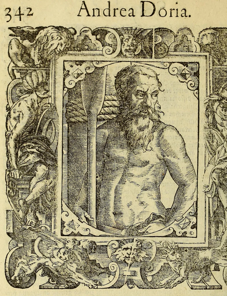 An illustration from Bildnisse viler zum Theyle vou [sic] vralten, zum Theyle von newlichern Zeiten her, Kriegs vnd anderer weltlicher Hänndel halben, bej Christen vnnd Vnchristen gewesener berühmter Keyser, Könige, Fürsten, Grauen vnd Edeln, in massen dieselbige Paulus Iouius, vorweilen Bischoff von Nocera, durch allerley Gelegenheyt zusammen gebracht, vnd in seiner Bibliotheca oder Librareje zu Newen Como abgemalt hinderlassen. : Mit kurtzverfassten Beschreibungen jhres jedes geführten Lebens vnd Wesens, dardurch sie fürnemlich in Gutem oder Bösem bekannt vnd namhafftig worden, etlicher massen aus Pauli Iouij, vnd gleichwol mehrern theyls, aus andern in latinischer, italianischer, franzosischer, spanischer vnnd teutscher Sprache aussgangenen Chronicken vnd Historien zum fleissigsten erklärt, vnd jetz erstlich in offenen Truck verordnet:, 1582, leaf 362