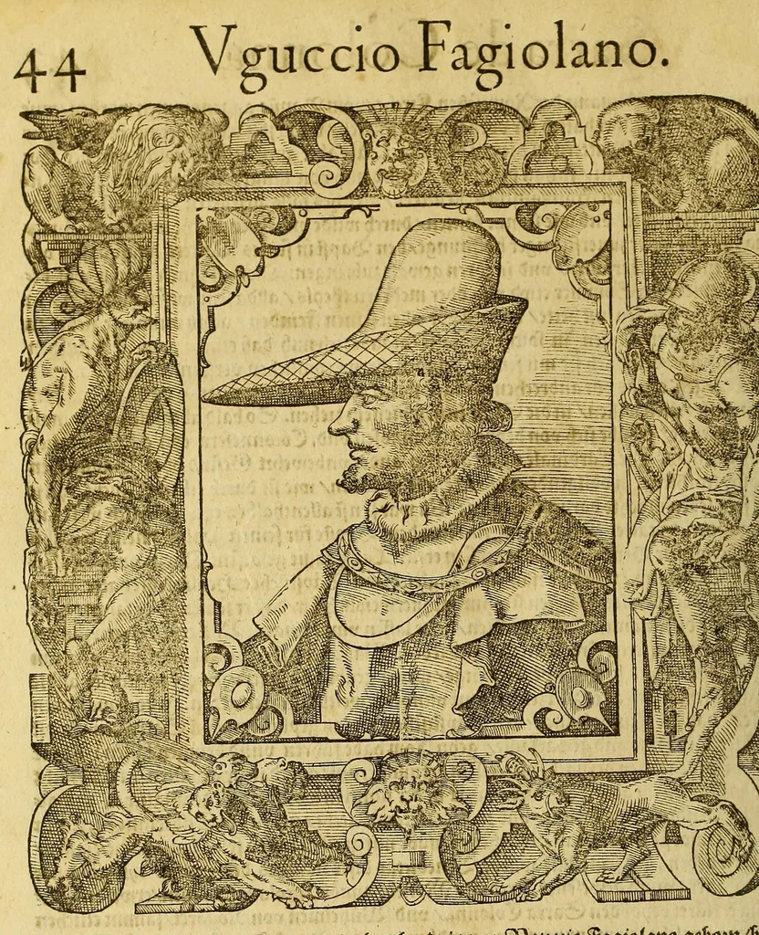 An illustration from Bildnisse viler zum Theyle vou [sic] vralten, zum Theyle von newlichern Zeiten her, Kriegs vnd anderer weltlicher Hänndel halben, bej Christen vnnd Vnchristen gewesener berühmter Keyser, Könige, Fürsten, Grauen vnd Edeln, in massen dieselbige Paulus Iouius, vorweilen Bischoff von Nocera, durch allerley Gelegenheyt zusammen gebracht, vnd in seiner Bibliotheca oder Librareje zu Newen Como abgemalt hinderlassen. : Mit kurtzverfassten Beschreibungen jhres jedes geführten Lebens vnd Wesens, dardurch sie fürnemlich in Gutem oder Bösem bekannt vnd namhafftig worden, etlicher massen aus Pauli Iouij, vnd gleichwol mehrern theyls, aus andern in latinischer, italianischer, franzosischer, spanischer vnnd teutscher Sprache aussgangenen Chronicken vnd Historien zum fleissigsten erklärt, vnd jetz erstlich in offenen Truck verordnet:, 1582, leaf 64